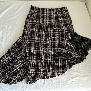 NWT Gracia Plaid Patchwork Asymmetrical Fit & Flare Midi Skirt